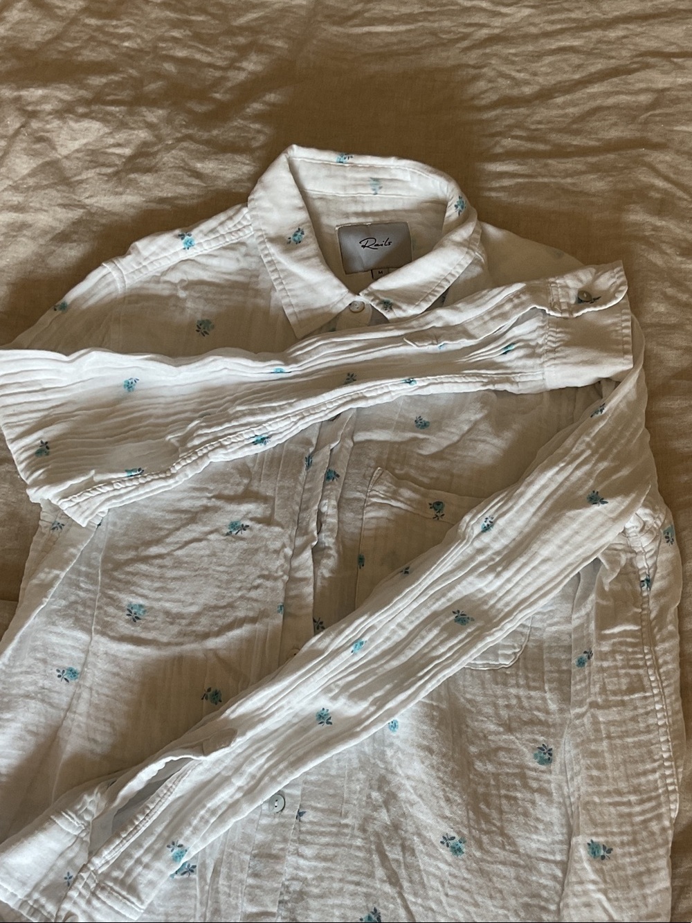 Rails White Lightweight Shirt Jacket with Blue Floral Pattern